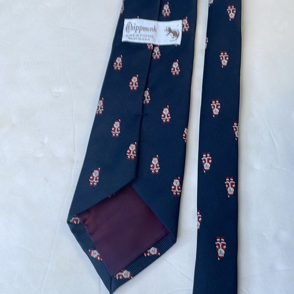 Chipmunk Creations Navy Blue and Red Patterned Santa Surprise Tie - Picture 7 of 7